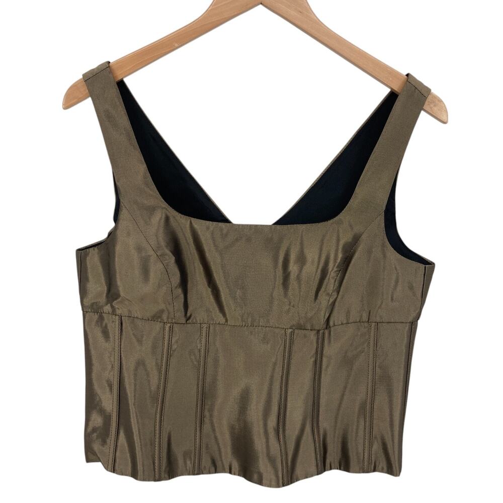 JS Collections Brown Satin Corset Top Size 10 Womens Lined Square Neck Back Zip